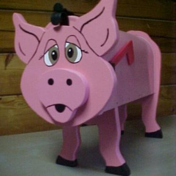 NEW Pig Mailbox Wooden Piggy Postal Box Pink Swine